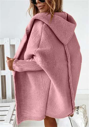 2022 New cardigan coat casual knit jacket 针织连帽蝙蝠袖外套