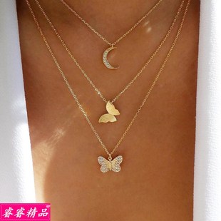 New inlaid rhinestone butterfly necklace female jewelry 项链