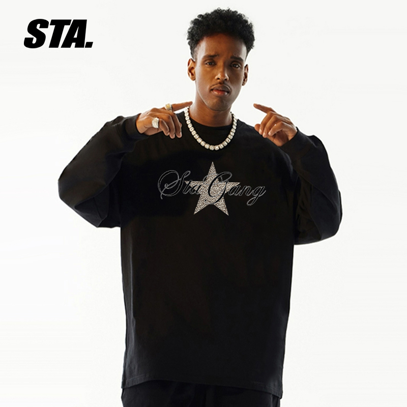STA豹纹星星印花纯棉t恤长袖男秋
