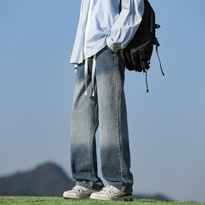 STA美式复古水洗渐变牛仔裤子男