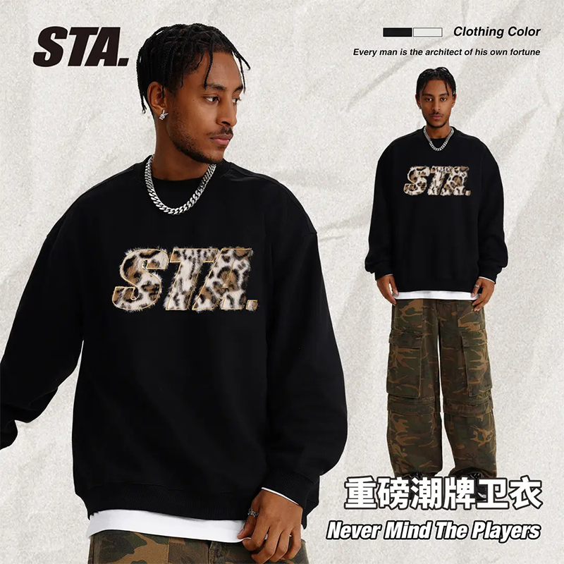 STA重磅豹纹贴布绣巨好看卫衣潮