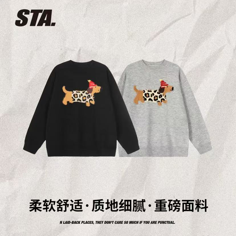 STA复古保暖毛衣圆领套头针织衫