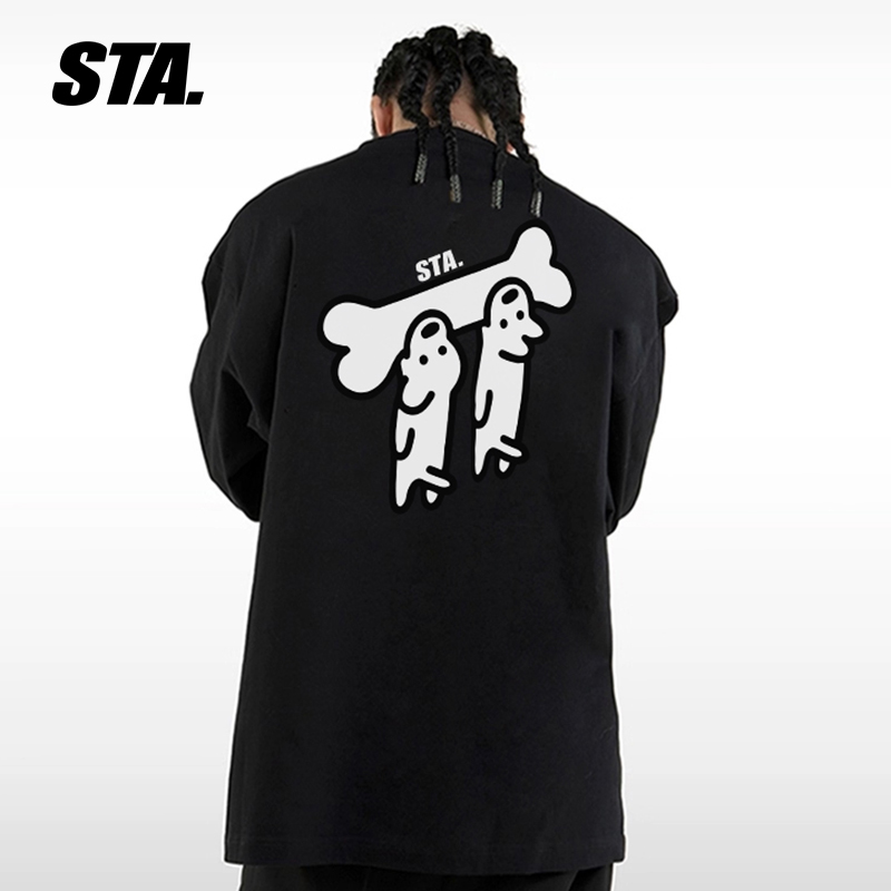 STA纯棉宽松打底长袖圆领T恤美式