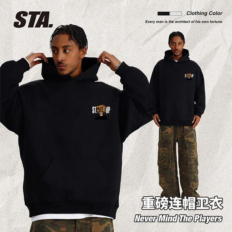 STA美式印花连帽卫衣秋冬上衣男