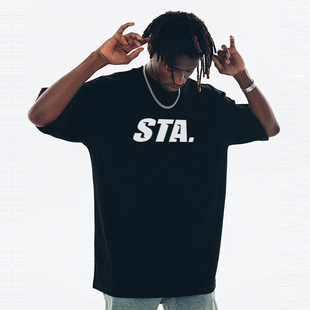 STA新款 街头t恤男 潮流基础印花圆领纯棉短袖 打底宽松休闲情侣美式