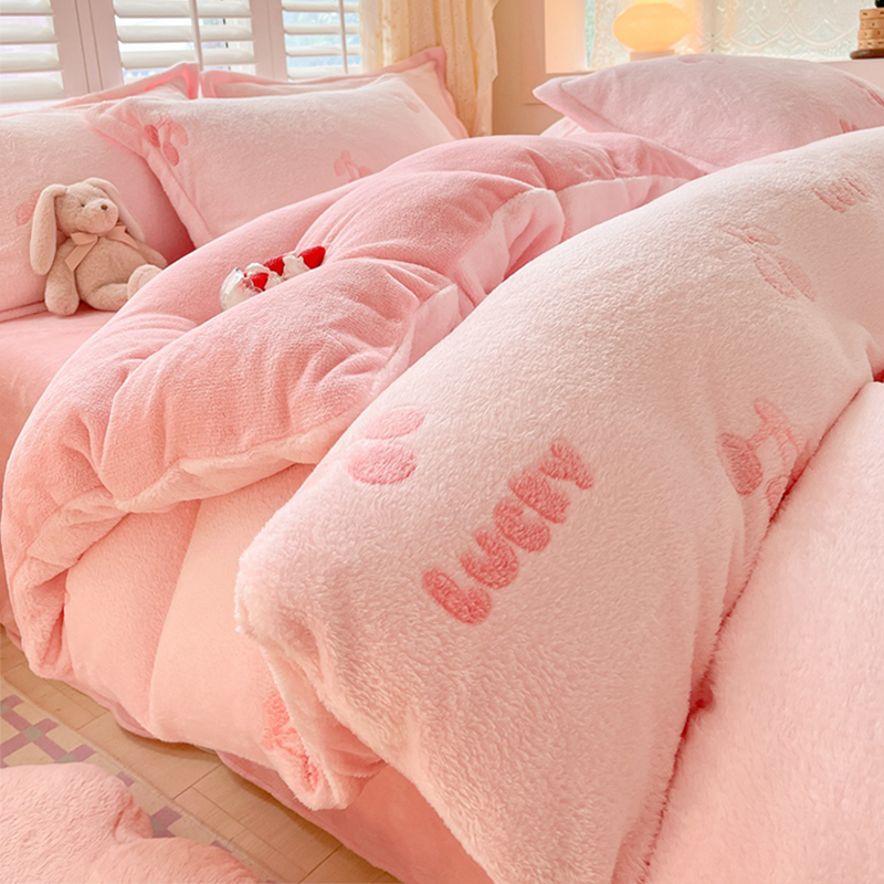 巨好看的四件套绒毛四件套牛奶绒珊瑚床单加厚保暖秋冬季雪花绒被