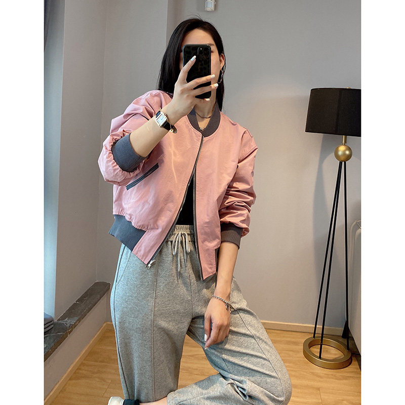 粉色短款棒球服外套女休闲小个子两面穿夹克欧洲站春季2022新款潮
