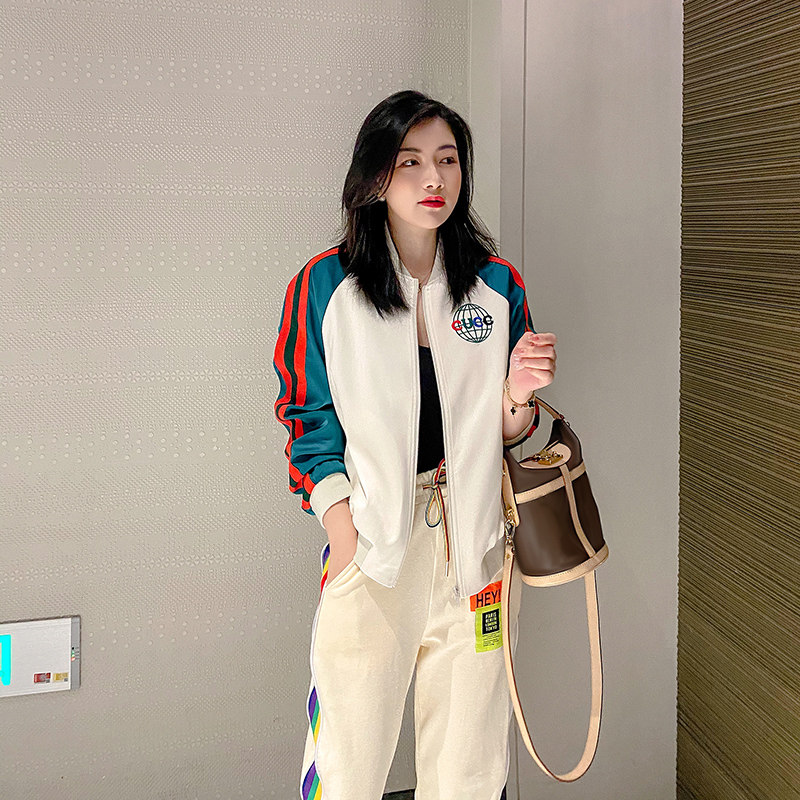 休闲运动条纹棒球服外套女欧洲站春秋2022新款拼色短款复古夹克潮
