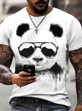 3D animal print round neck short sleeves3D动物印花圆领短袖男