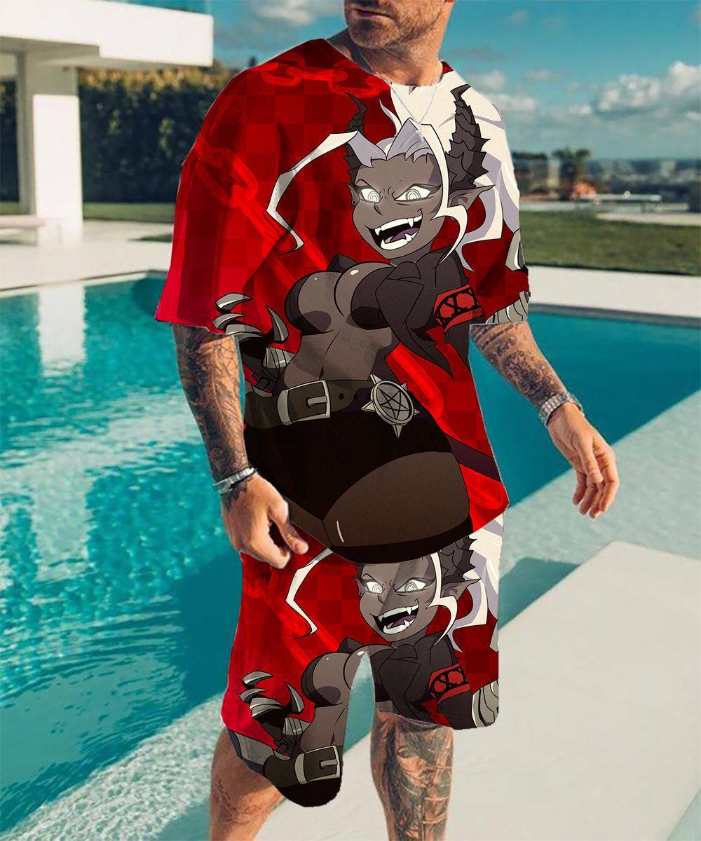 anime 3d printed short sleeve set  动漫3d印花短袖裤套装男女