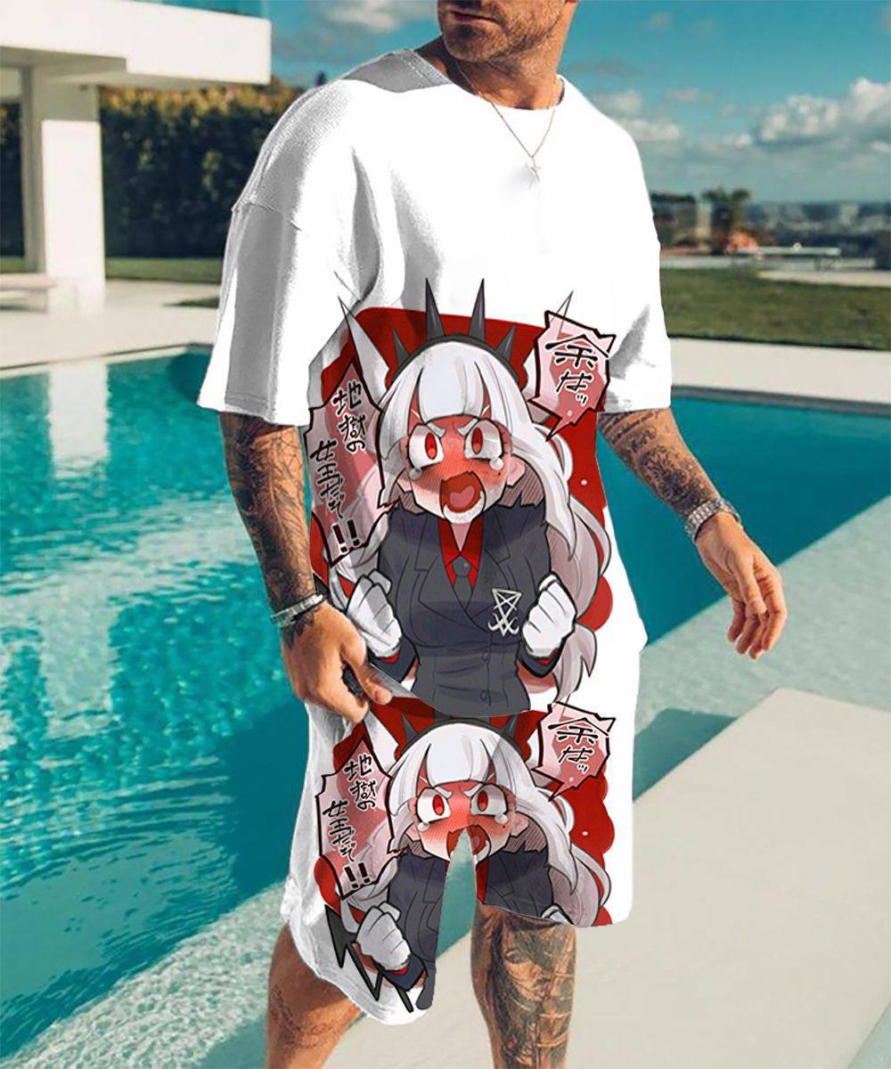 3d anime printed round neck t-shirt set3d动漫印花圆领t恤套装