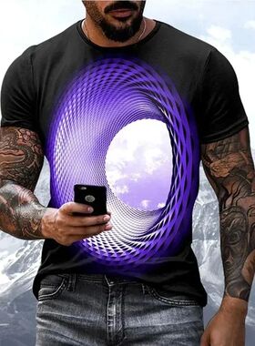 3D hollow printed short sleeved top 3D空洞印花宽松短袖上衣男