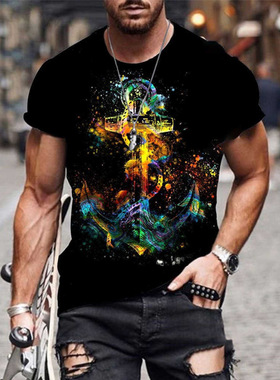 3D Printed Short Sleeve Milk Silk Men's Loose T-Shirt 3D印花