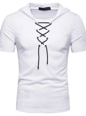 Men's 3D Print Hooded Short Sleeve Top3D印花连帽短袖上衣男士