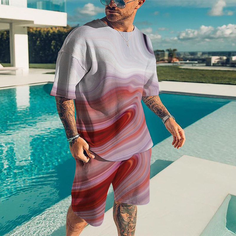 mens elastic waist short sleeve suit     男士松紧腰短袖套装