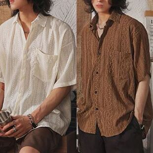 hollow shirt 宽松镂空短袖 Loose solid color sleeved 衬衫 short