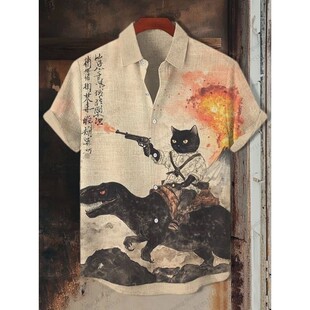 printed men shirt 短袖 top art 男3D lapel 3d印花翻领艺术衬衫