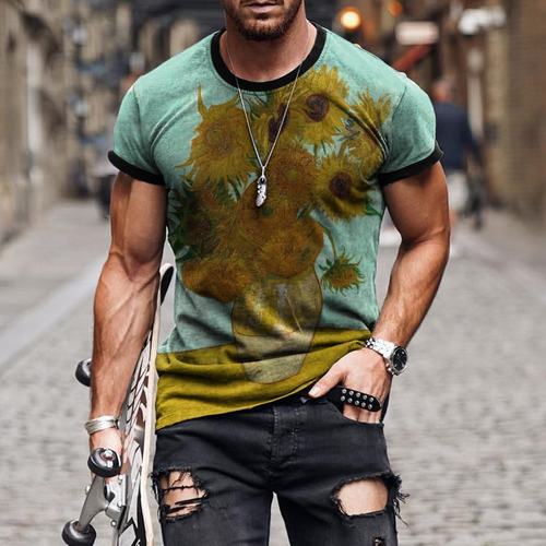 3D花朵印花宽松短袖衫