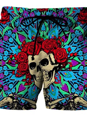 Beach 3D skeleton straight leg shorts 沙滩3D骷髅大码直筒短裤