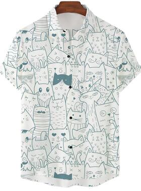 Simple 3D animal loose lapel shirt    简约3D动物宽松翻领衬衫