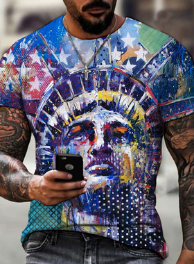 3D printed short sleeve men's T-shirt休闲3D人物印花短袖士T恤