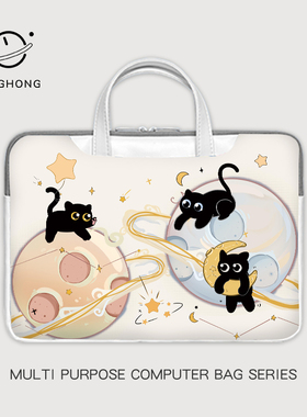黑色猫咪风笔记本电脑包手提女14寸适用联想小新pro16.1寸保护套华为matebook15.6寸macpro13.3寸防摔内胆包