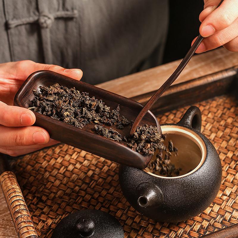 万斯坚茶具配件天然黑檀茶则实木