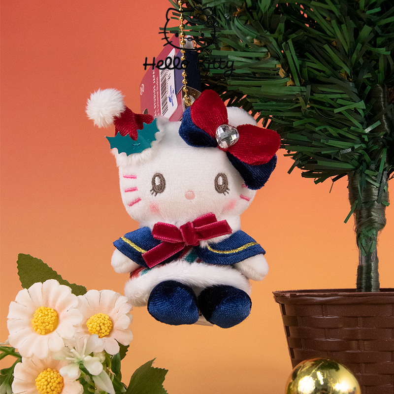 【正版】环球影城圣诞节系列HelloKitty彩衣毛绒挂件钥匙扣玩偶