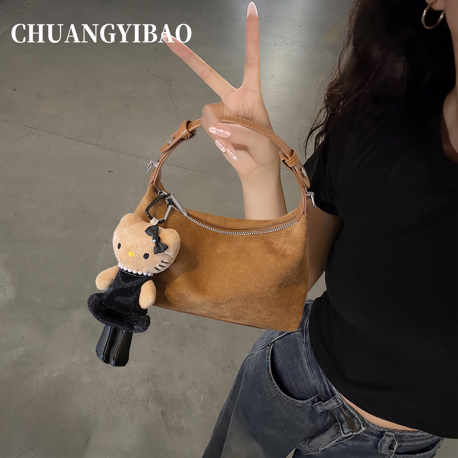 【品牌直营】麂皮绒手拎小饺子包