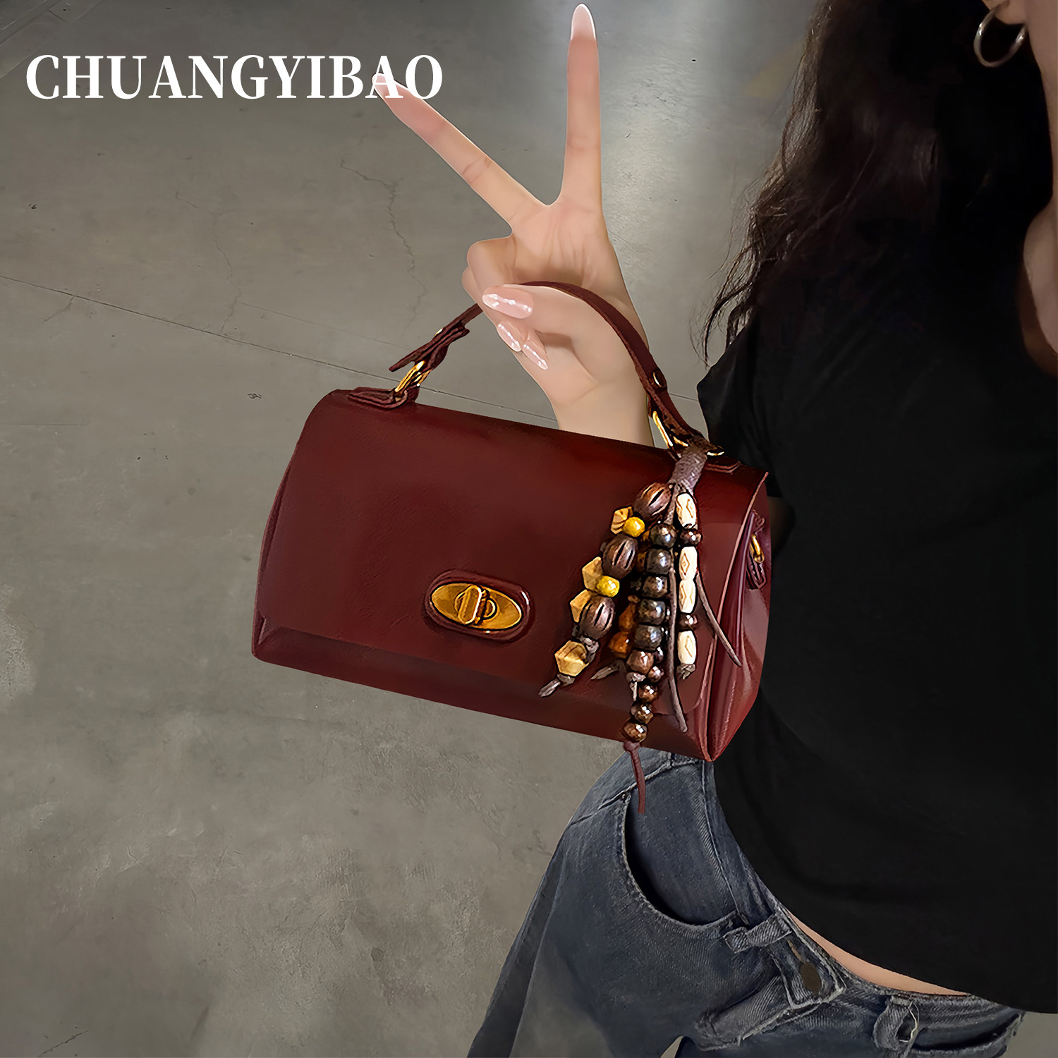 红色超火精致手提包包女式2025新款潮秋冬轻奢小众高级感斜挎婚包,箱包皮具/热销女包/男包,小方包,淘宝优惠券,粉丝福利购,淘宝优惠卷