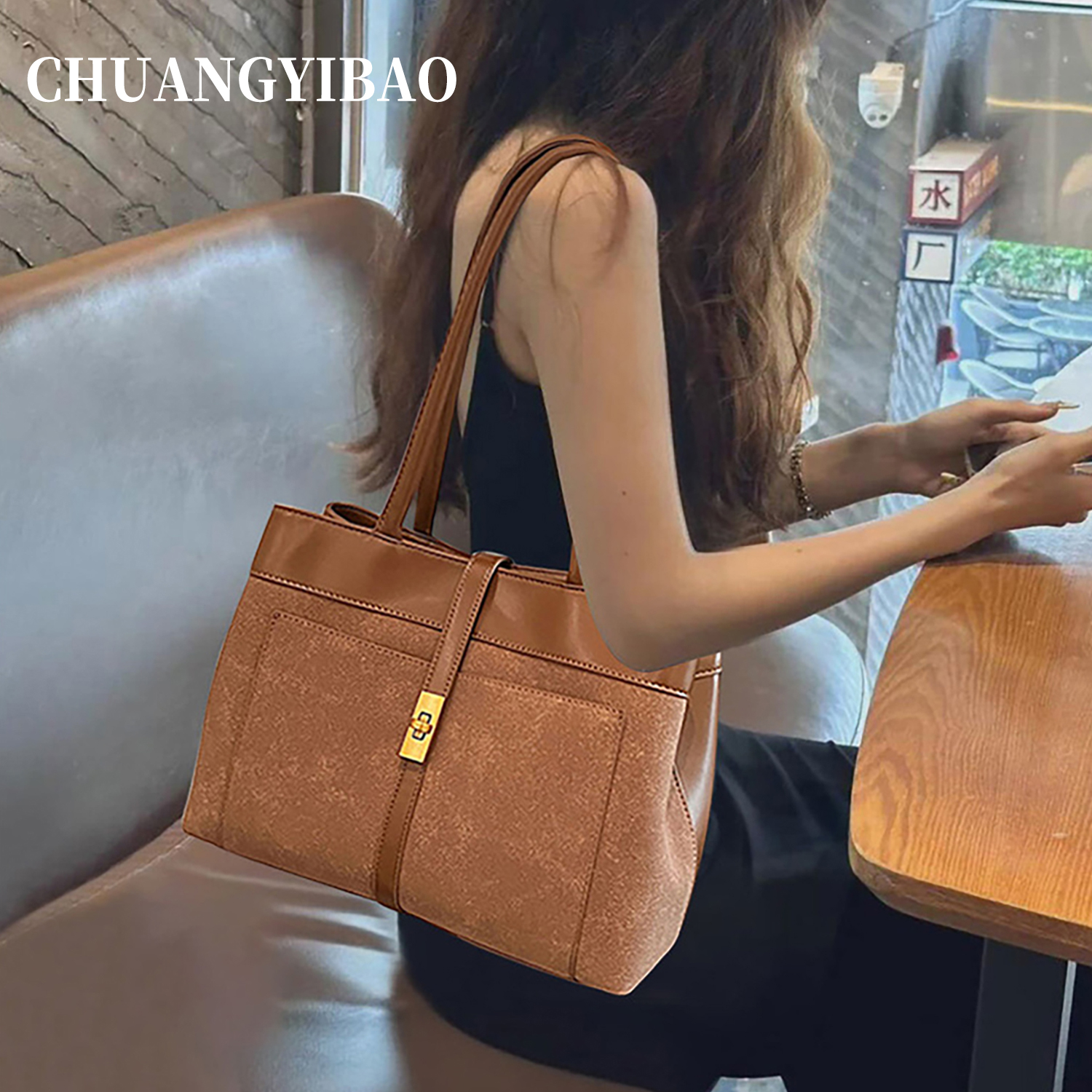 【品牌直营】复古磨砂通勤托特包