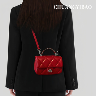 超火红色精致链条手提包包女2025新款 潮高级感轻奢小众设计斜挎包