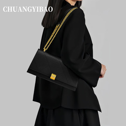轻奢小众高级感黑色链条腋下包包女式2025新款超火单肩斜挎法棍包