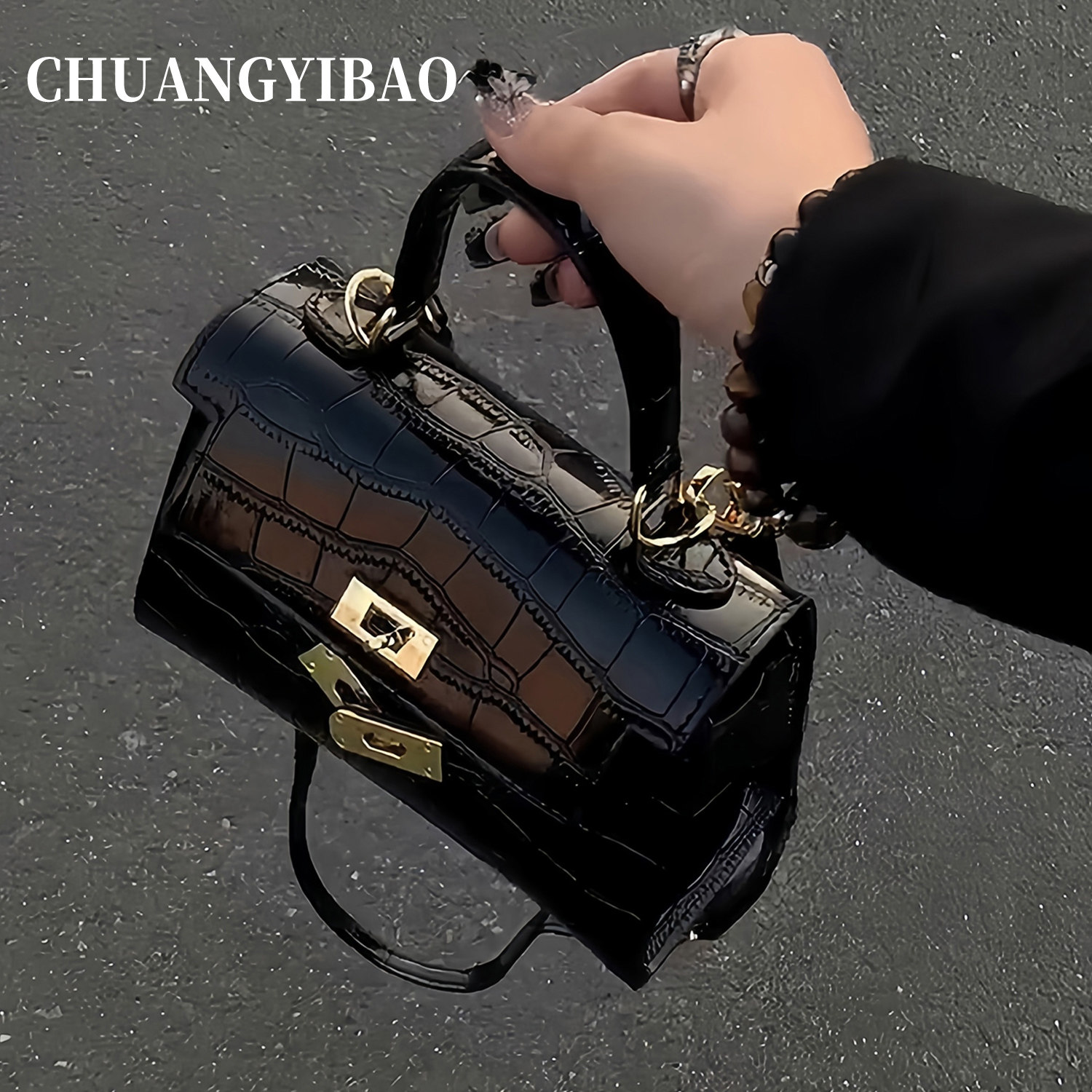 精致小众设计轻奢黑色手提凯莉包包女式2025新款超火高级感斜挎包,箱包皮具/热销女包/男包,小方包,淘宝优惠券,粉丝福利购,淘宝优惠卷