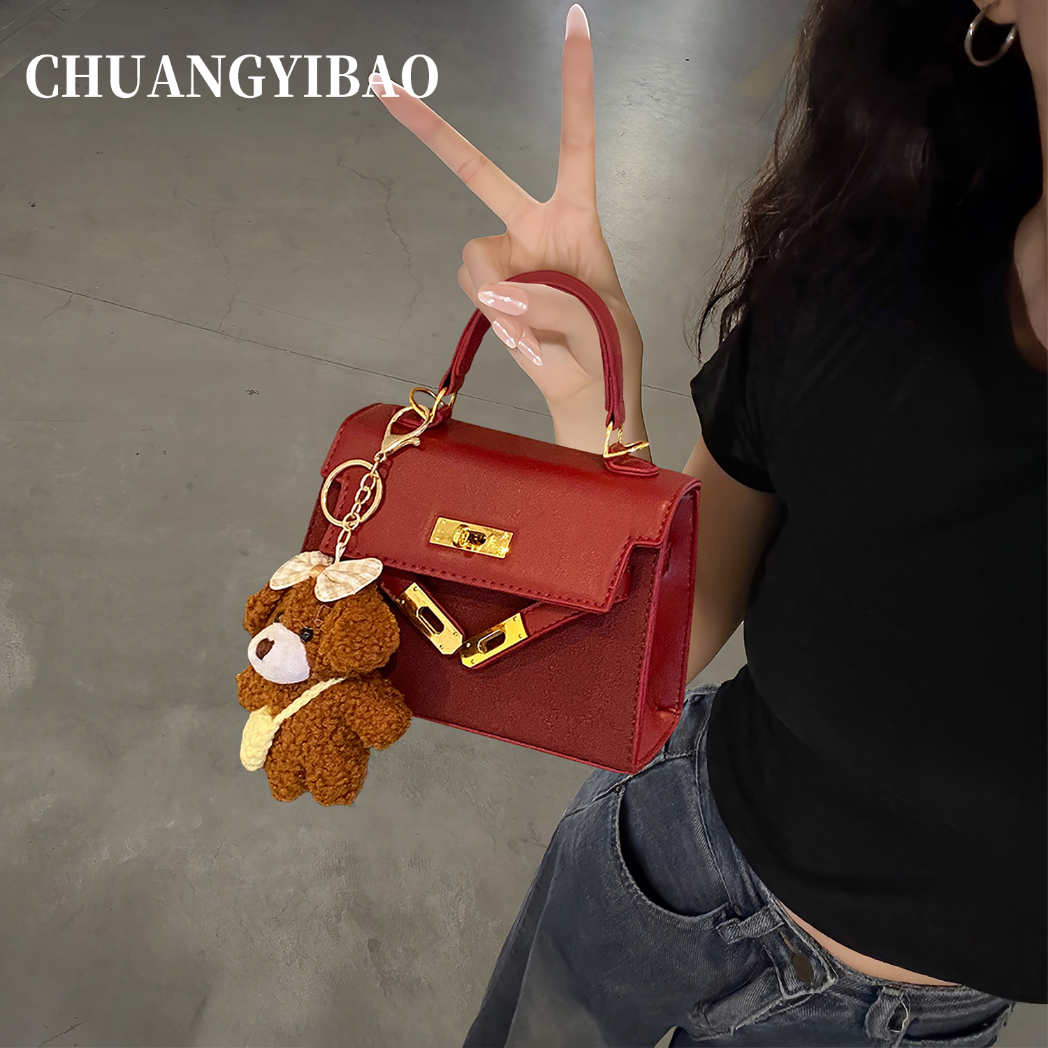 【品牌直营】超火红色手提凯莉包