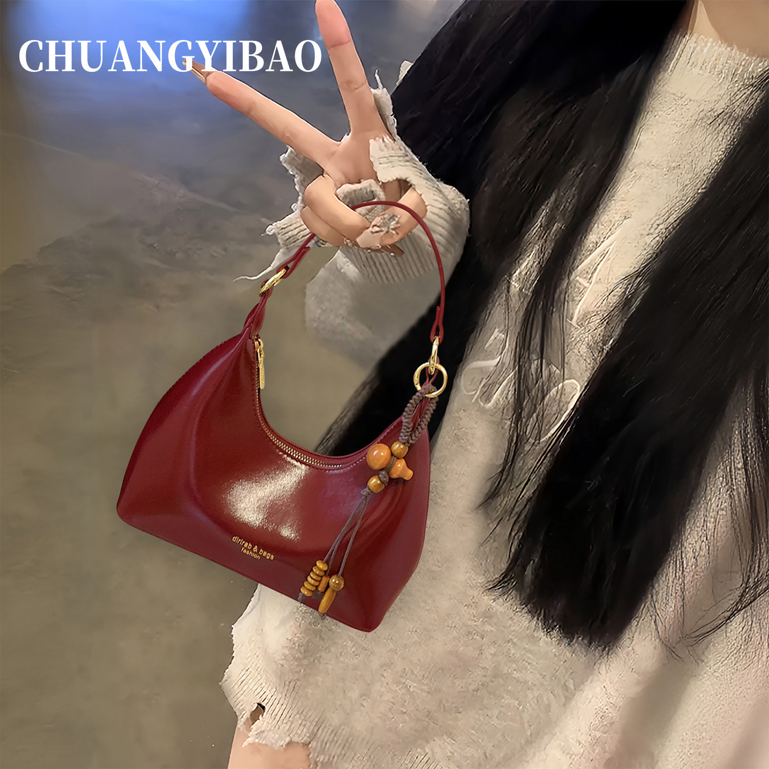 红色腋下月牙包包女式2025新款秋冬轻奢小众设计师高级感斜挎婚包,箱包皮具/热销女包/男包,腋下包,淘宝优惠券,粉丝福利购,淘宝优惠卷