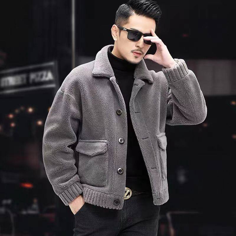 新款双面穿羊羔绒翻领外套男颗粒羊剪绒夹克皮毛一体短款海宁皮草,男装,皮草,淘宝优惠券,粉丝福利购,淘宝优惠卷
