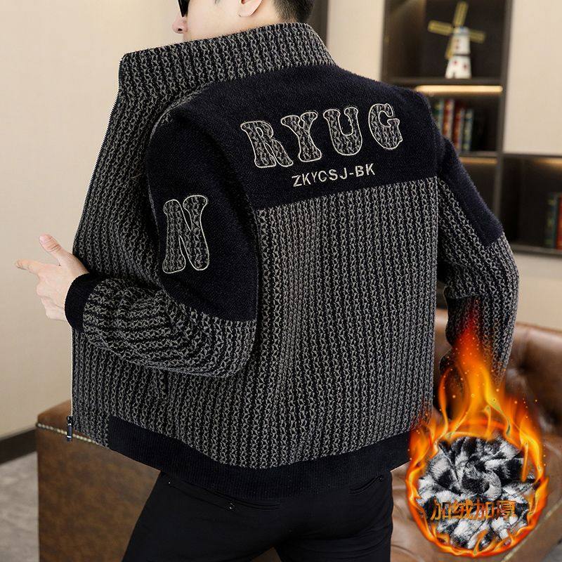 高端冬季金貂绒夹克男修身加绒加厚条纹短款风衣休闲毛呢大衣外套,男装,毛呢大衣,淘宝优惠券,粉丝福利购,淘宝优惠卷