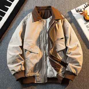 男装美式猎装底特律夹克羽绒服男冬季潮牌翻领工装巴恩风羽绒外套