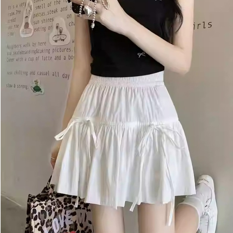 白色韩版芭蕾风蛋糕裙半身裙女夏季胖mm高腰显瘦a字百褶短裙