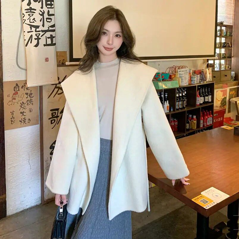 韩系连帽斗篷小个子呢子大衣