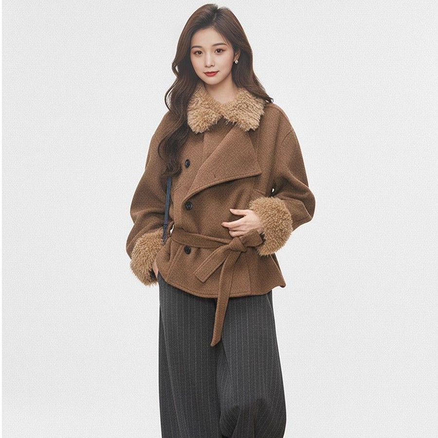 深冬毛领小个子毛呢外套女