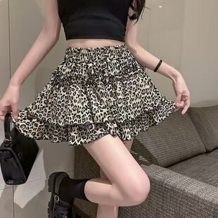 性感美式复古豹纹夏季半身裙小个子高腰显瘦女款A字蓬蓬裙短裙
