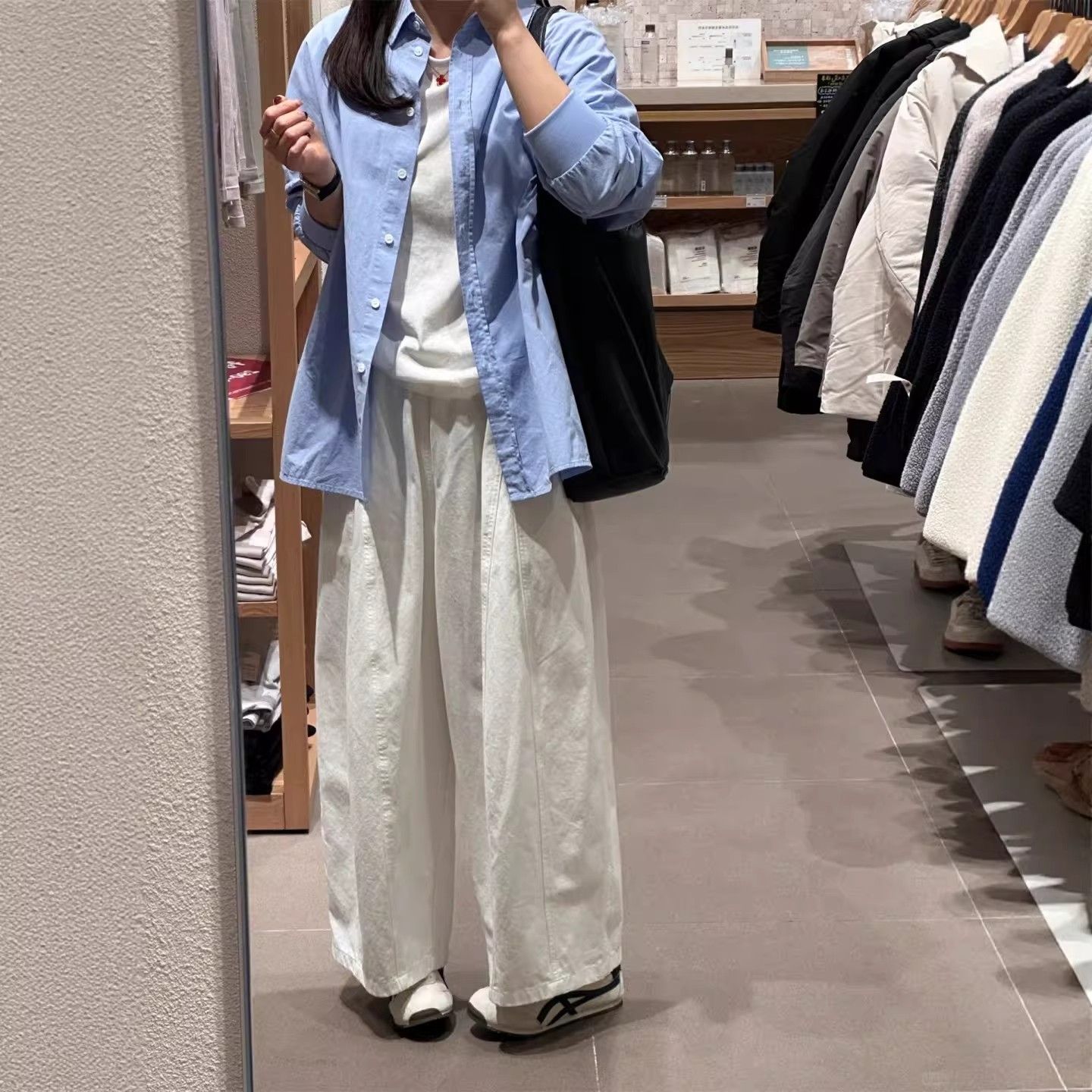 白色高腰阔腿裤女小个子显腿长
