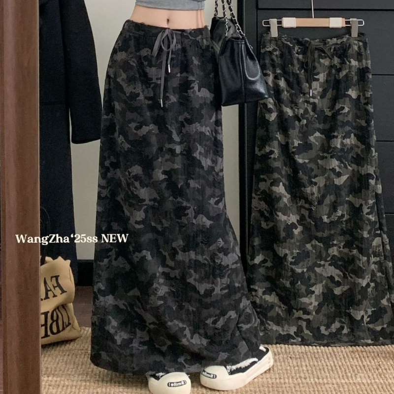美式复古迷彩破洞半身裙女2026秋季新款后开叉设计感高腰A字长裙,女装/女士精品,半身裙,淘宝优惠券,粉丝福利购,淘宝优惠卷