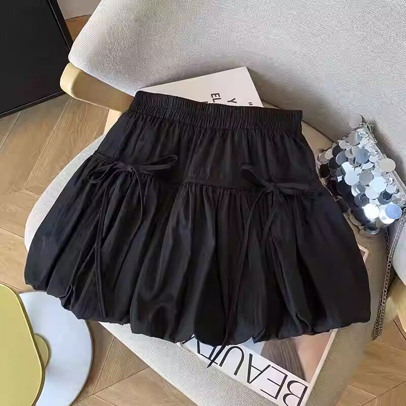 夏季黑色大码高腰显瘦蛋糕半身裙