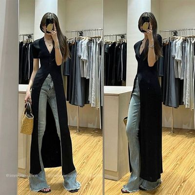 夏季黑色高级感针织开衫修身显瘦