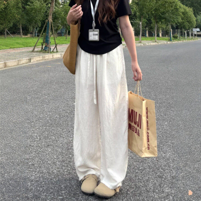 本色阔腿休闲裤女夏季大码