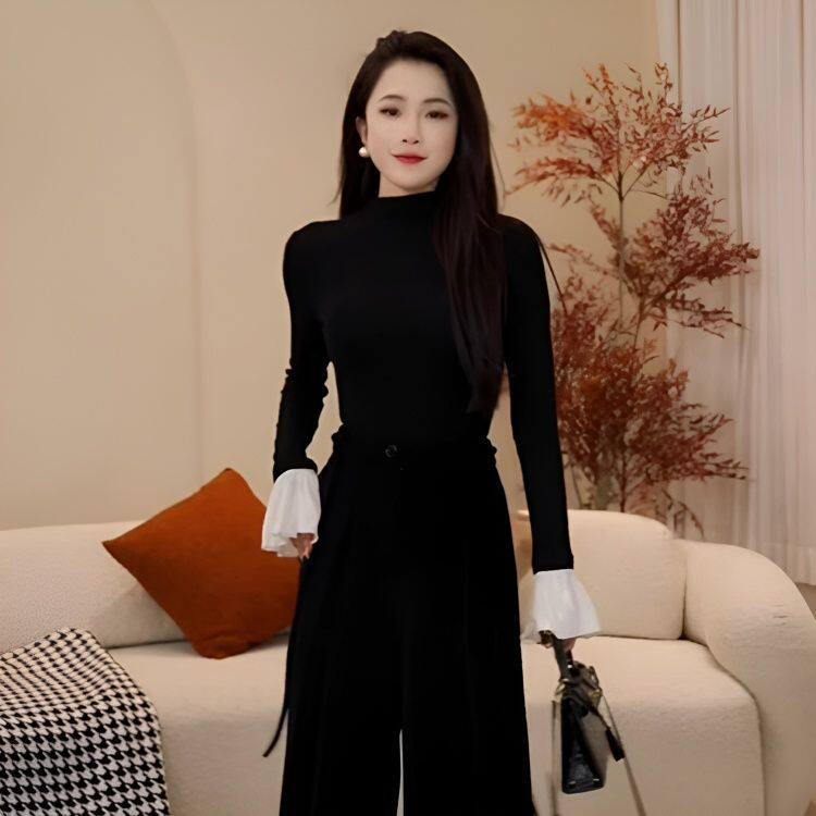 德绒半高领长袖显瘦打底T恤女