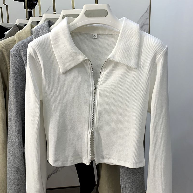 针织开衫连帽螺纹小众圆领双拉链